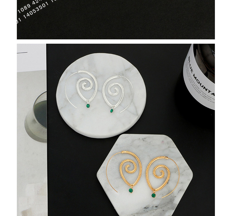 Fashion Silver Swirl Green Diamond Earrings,Hoop Earrings