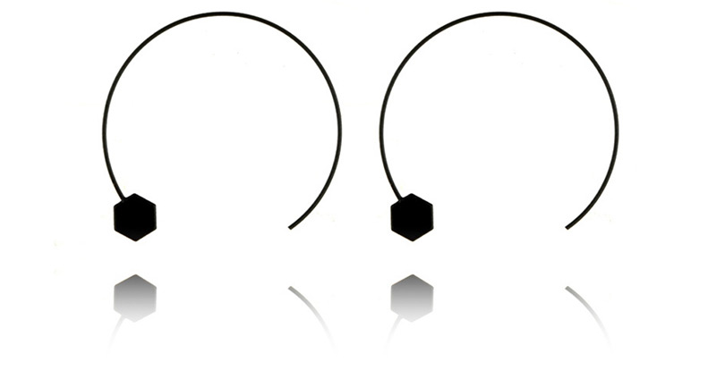 Fashion Black Semicircular Hexagon Openwork Earrings,Hoop Earrings