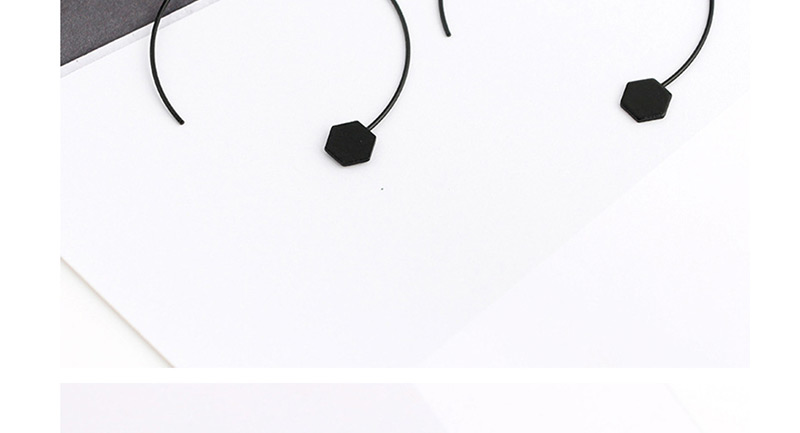 Fashion Black Semicircular Hexagon Openwork Earrings,Hoop Earrings