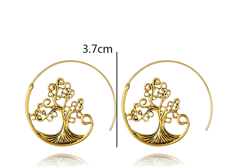Fashion Gold Round Carved Small Tree Spiral Earrings,Hoop Earrings