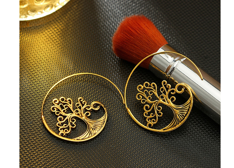 Fashion Gold Round Carved Small Tree Spiral Earrings,Hoop Earrings