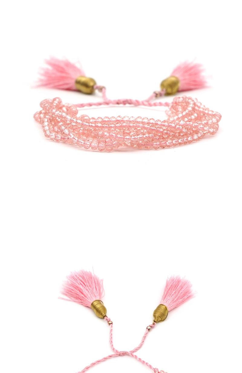 Fashion Pink Crystal Beaded Fringed Stainless Steel Gold Plated Bracelet,Fashion Bracelets