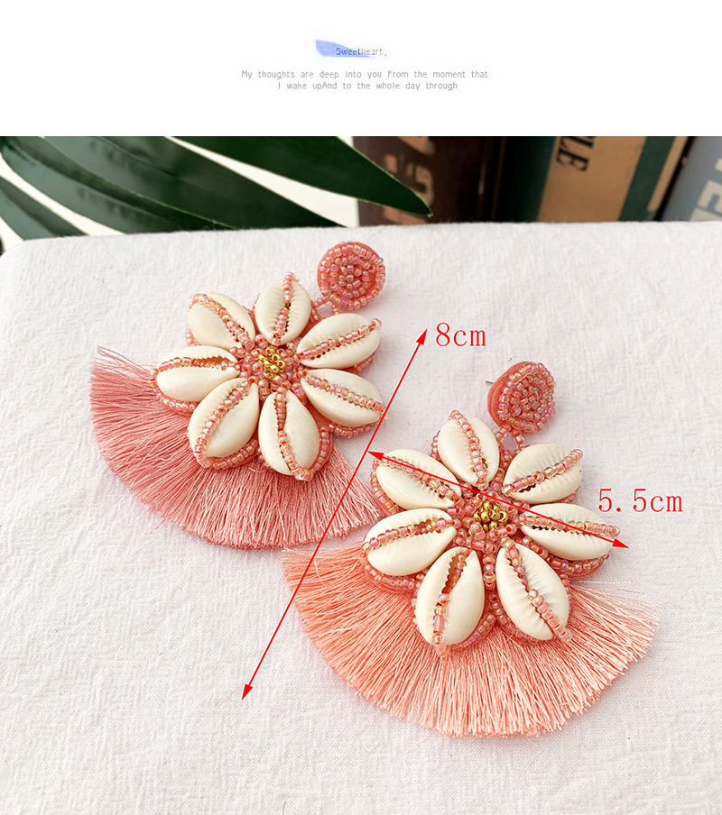 Fashion White + Pink Rice Beads Shell Flower Tassel Earrings,Drop Earrings