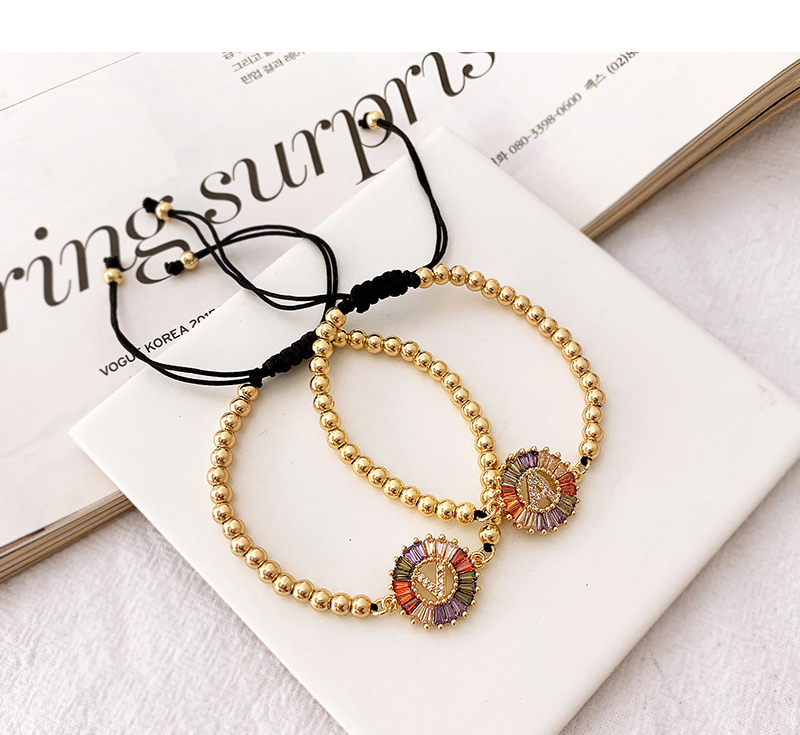 Fashion O Gold Copper Inlaid Zircon Beaded Letter Bracelet,Bracelets
