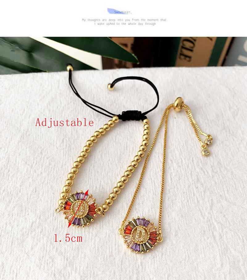 Fashion E Gold Copper Inlaid Zircon Beaded Letter Bracelet,Bracelets