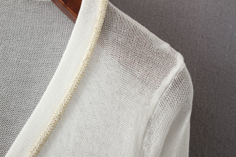 Fashion White Pocket Striped Knit Coat,Sweater