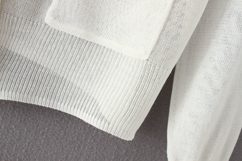 Fashion White Pocket Striped Knit Coat,Sweater