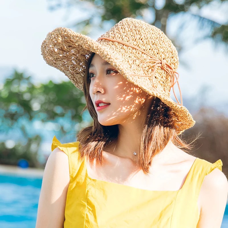 Fashion Navy Bow Pineapple Pattern Foldable Straw Hat,Sun Hats