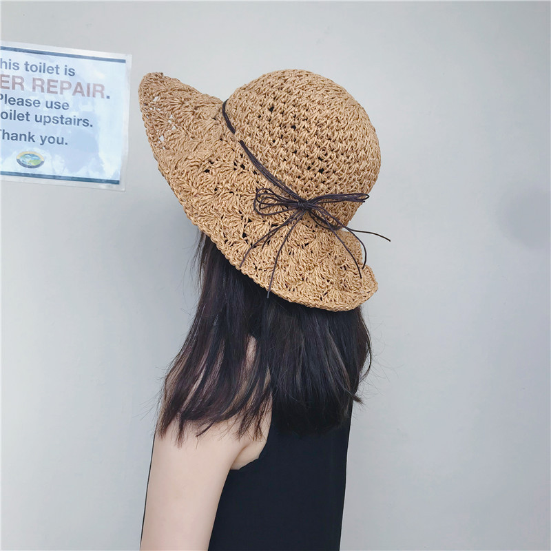 Fashion White Bow Pineapple Pattern Foldable Straw Hat,Sun Hats