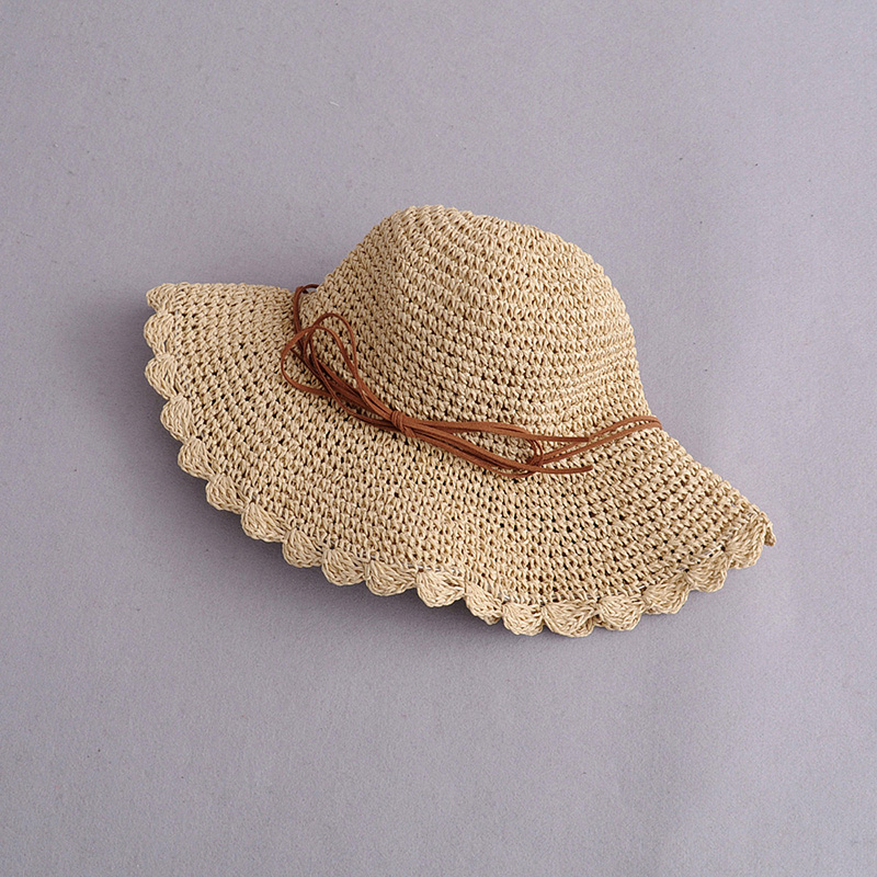 Fashion Beige Bow Petal Cap 檐 Foldable Straw Hat,Sun Hats