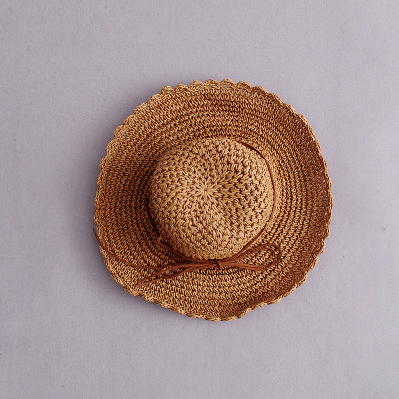 Fashion Light Brown Bow Petal Cap 檐 Foldable Straw Hat,Sun Hats