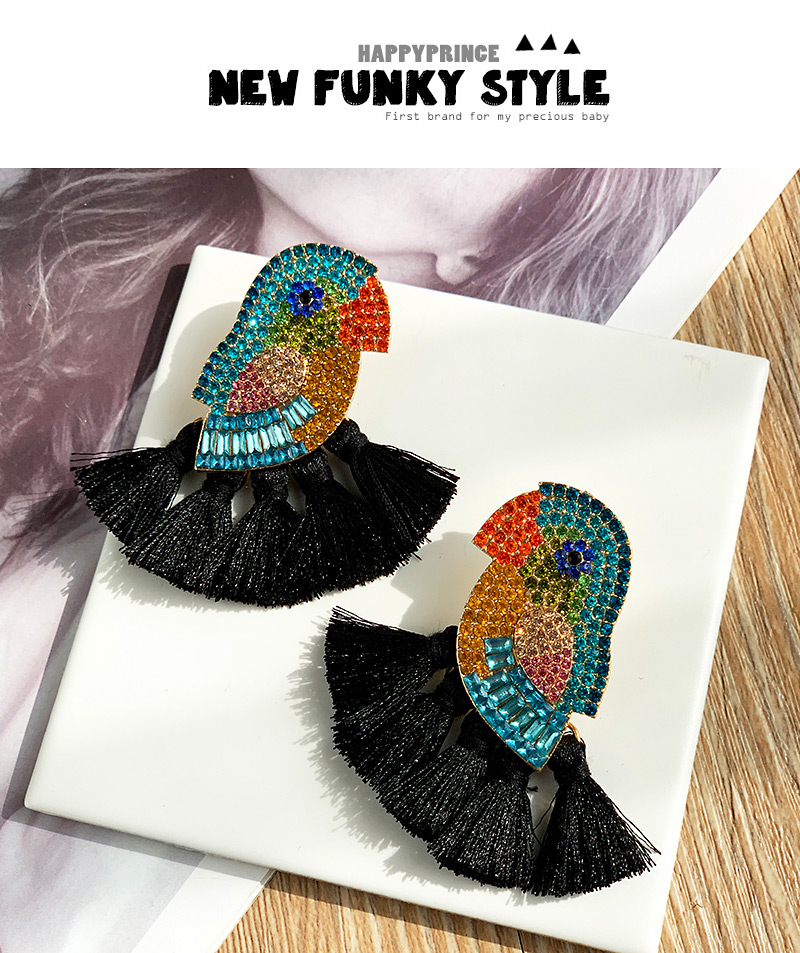 Fashion Color Alloy-studded Parrot Tassel Earrings,Drop Earrings