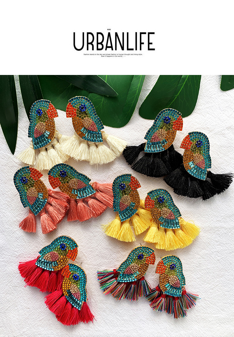 Fashion Yellow Alloy-studded Parrot Tassel Earrings,Drop Earrings
