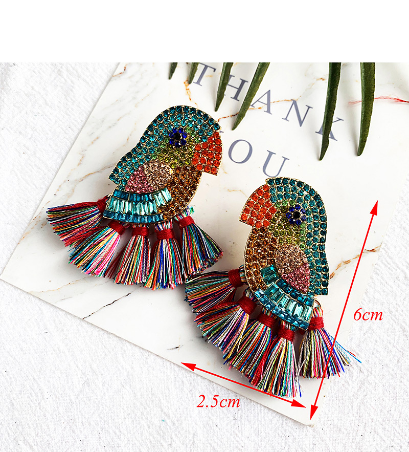Fashion Black Alloy-studded Parrot Tassel Earrings,Drop Earrings