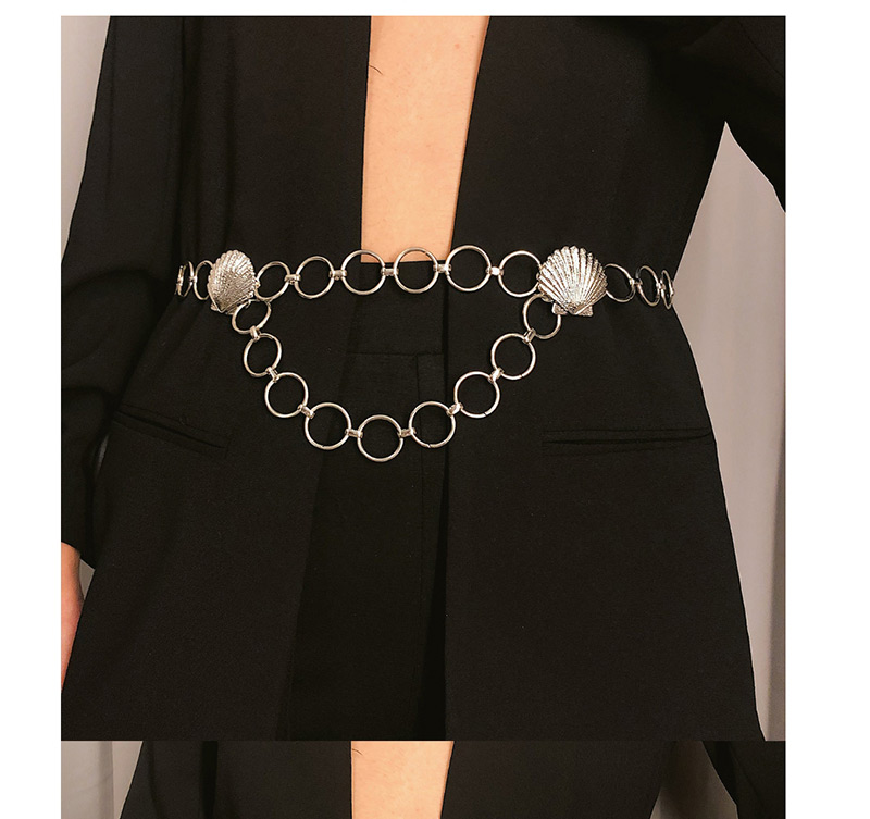 Fashion White K Embossed Scallop Circle Geometric Tassel Waist Chain,Body Piercing Jewelry