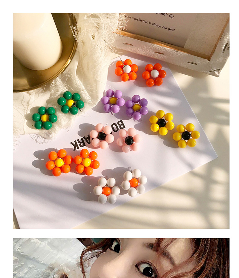 Fashion Orange White Flower Beaded Flower Earrings,Stud Earrings