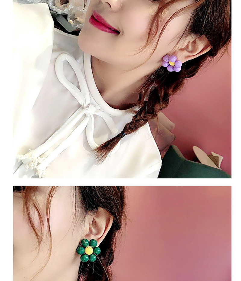 Fashion Green Flower Beaded Flower Earrings,Stud Earrings