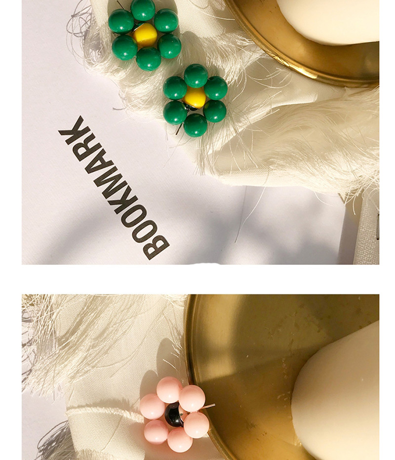 Fashion Pink Greenish Flower Beaded Flower Earrings,Stud Earrings