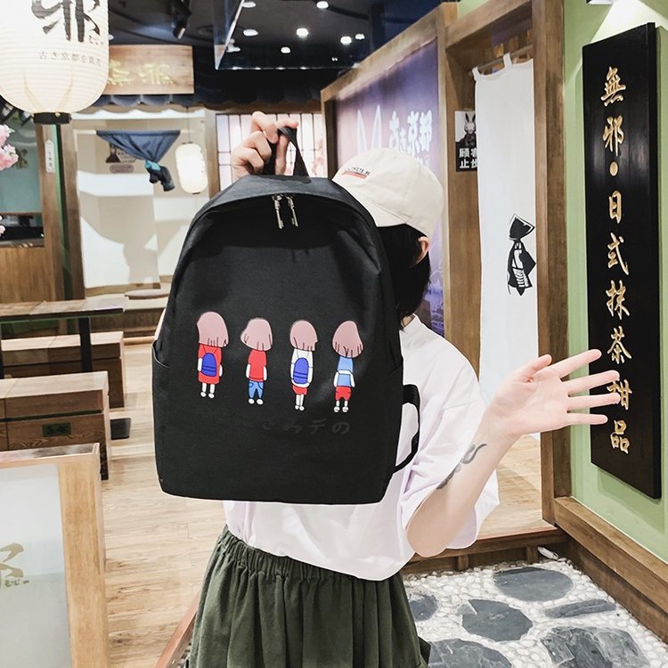Fashion White Cartoon Printed Canvas Backpack Three-piece Suit,Backpack