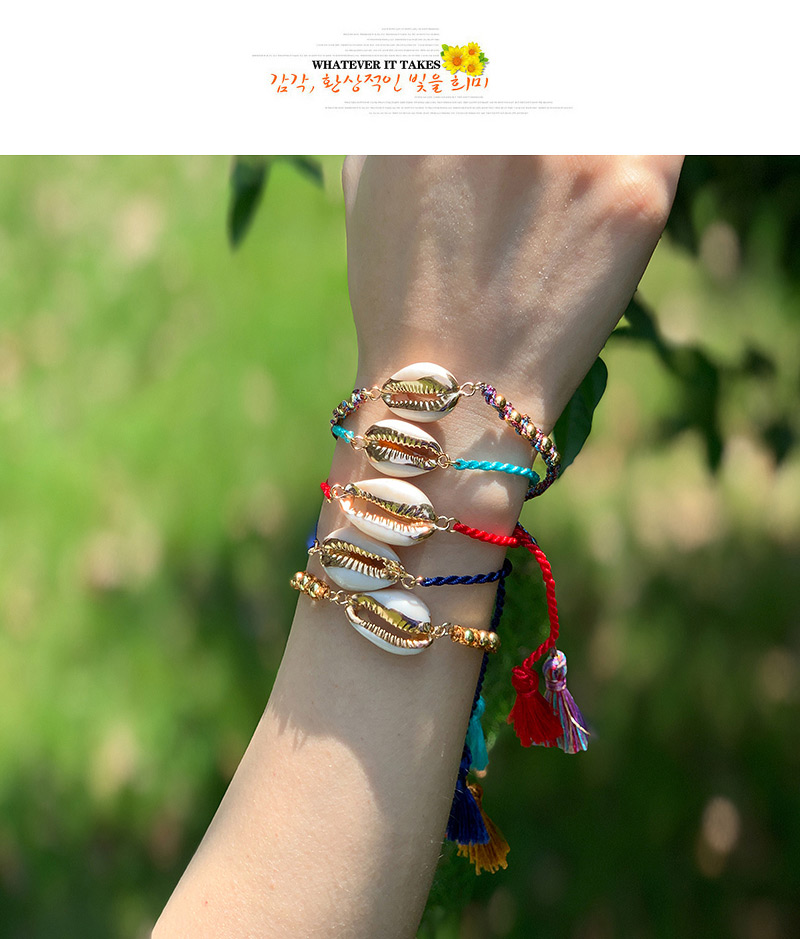 Fashion Navy + Gold Alloy Woven Shell Bracelet,Fashion Bracelets