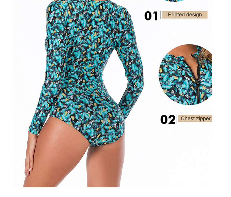 Fashion Green One-piece Long-sleeved Surf Suit Swimsuit,One Pieces