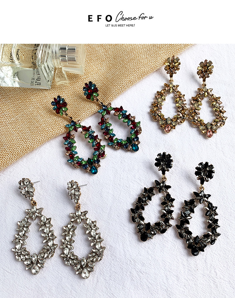 Fashion Black Alloy Diamond Oval Shape Earrings,Drop Earrings