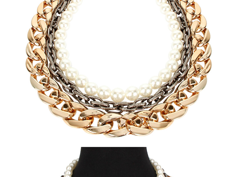 Fashion Gold Metal Chain Imitation Pearl Necklace,Chains