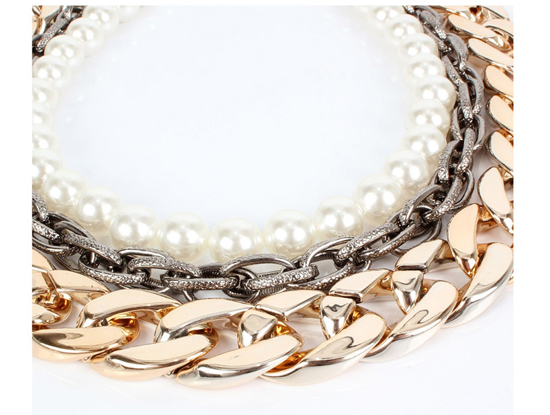 Fashion Gold Metal Chain Imitation Pearl Necklace,Chains