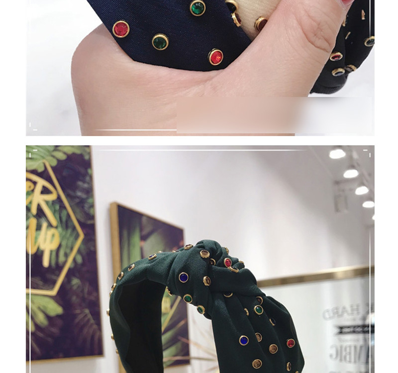 Fashion Green Hot Drilling Knotted Wide-brimmed Headband,Head Band