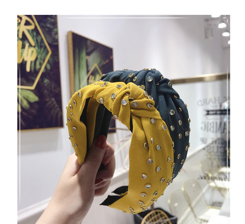 Fashion Yellow Hot Drilling Knotted Wide-brimmed Headband,Head Band