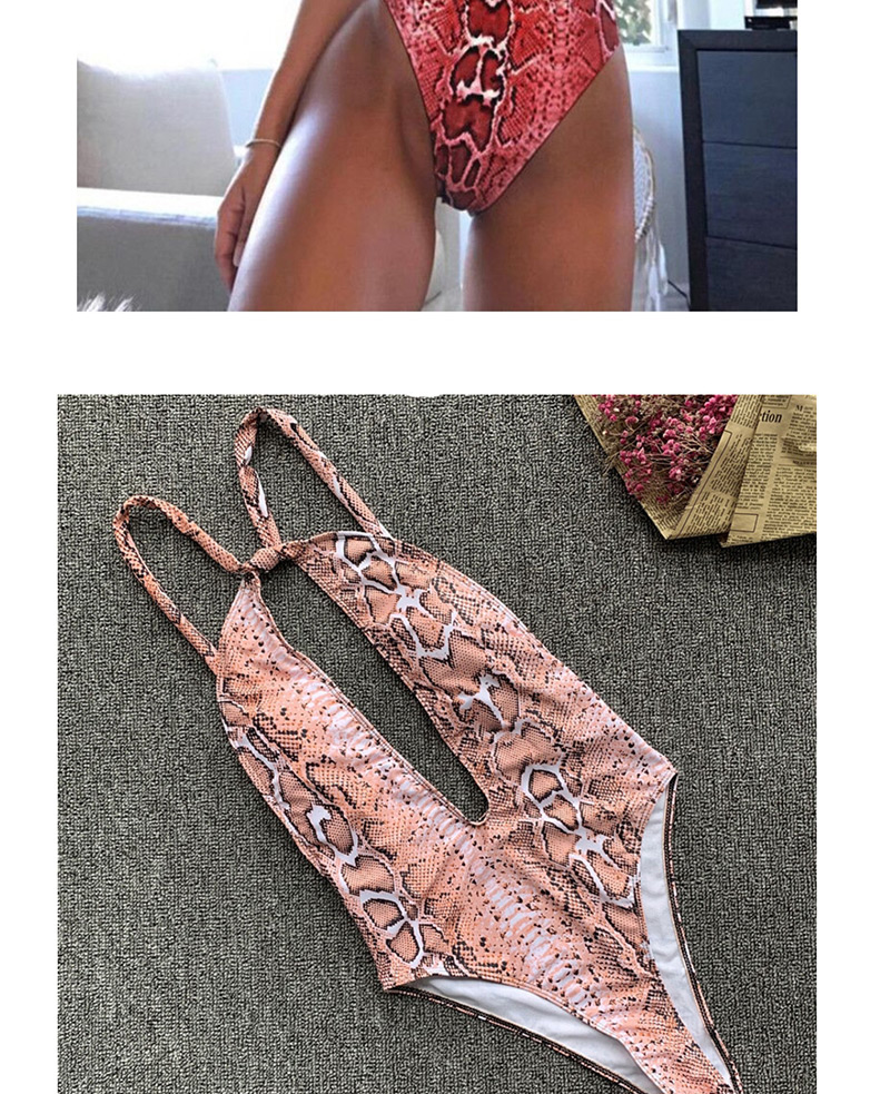 Fashion Brown Halter Snake One Piece Swimsuit,One Pieces