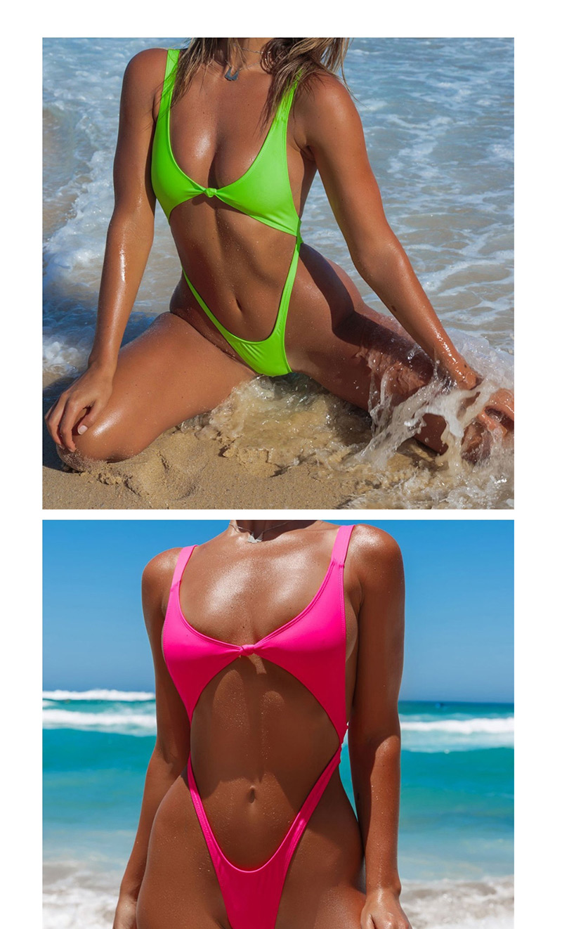 Fashion Fluorescent Green Solid Color One-piece Swimsuit,Bikini Sets