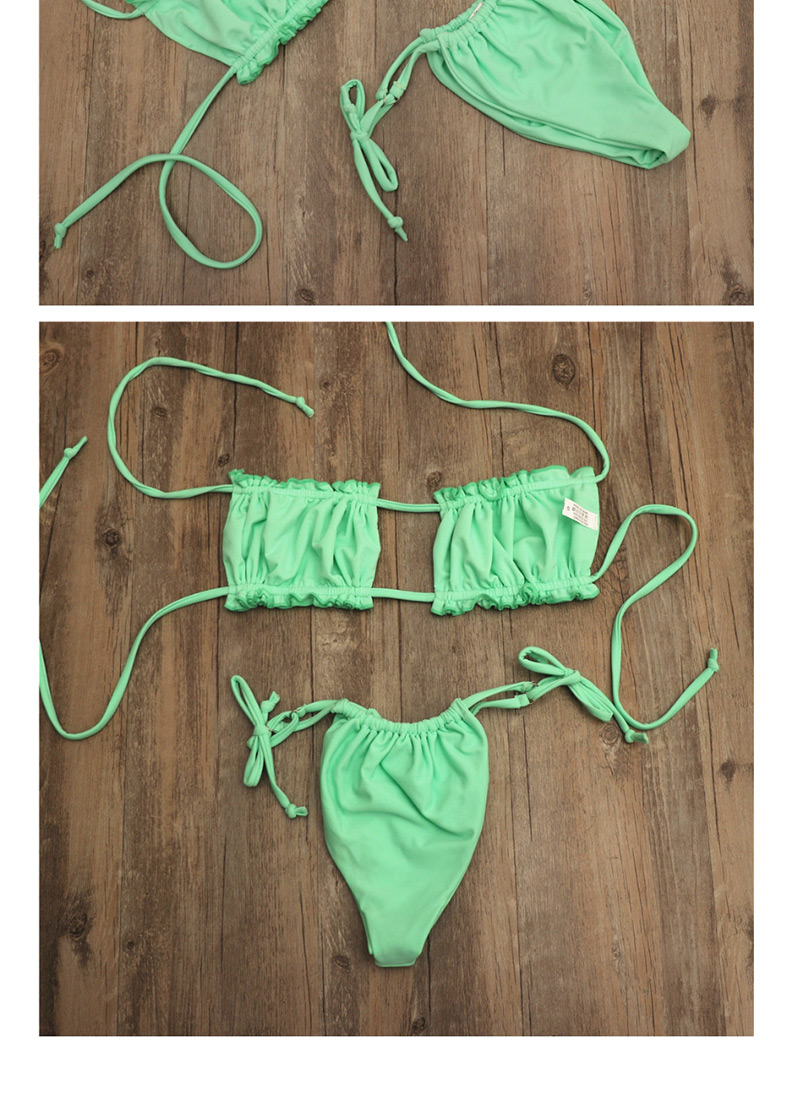 Fashion Green Pleated Lace Split Swimsuit With Chest Pad,Bikini Sets