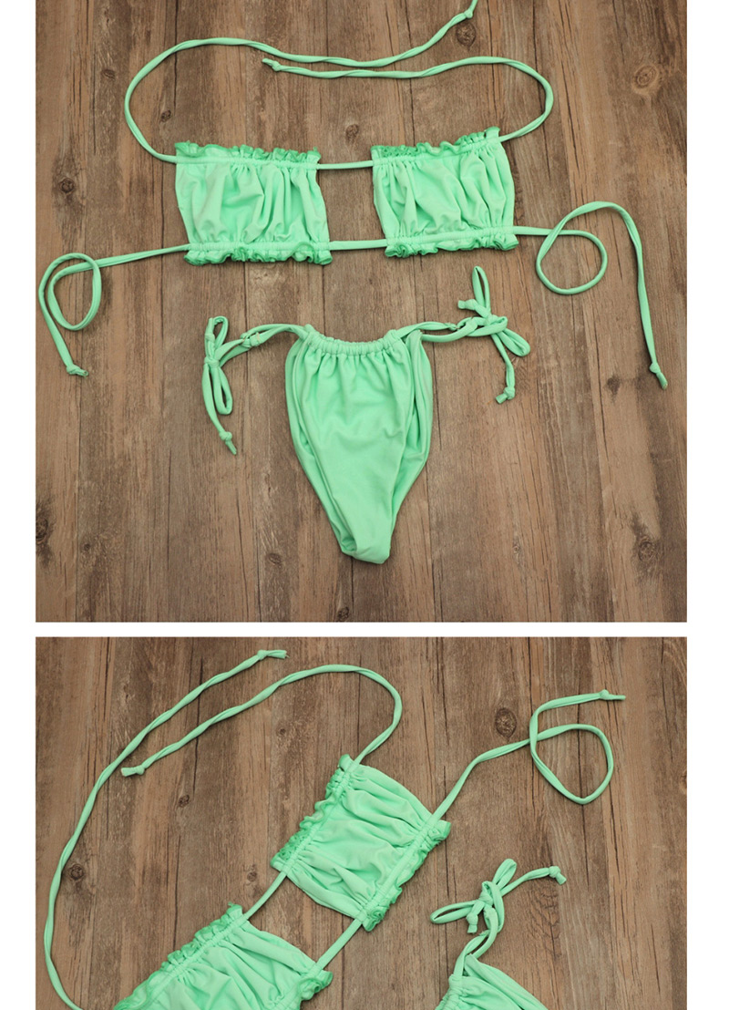Fashion Green Pleated Lace Split Swimsuit With Chest Pad,Bikini Sets