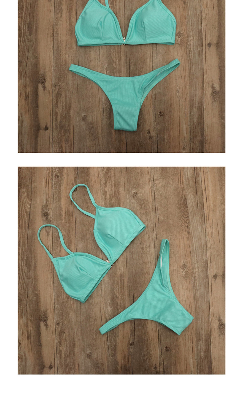 Fashion Green Solid Color Steel Ring High Fork Split Swimsuit,Bikini Sets