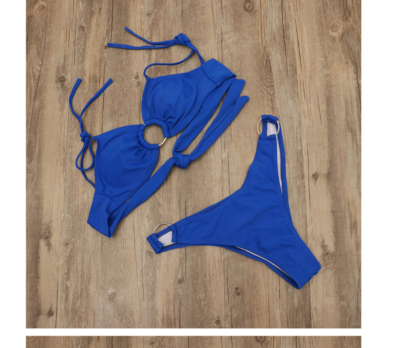 Fashion Blue Solid Color Circle Strap Bikini,Bikini Sets