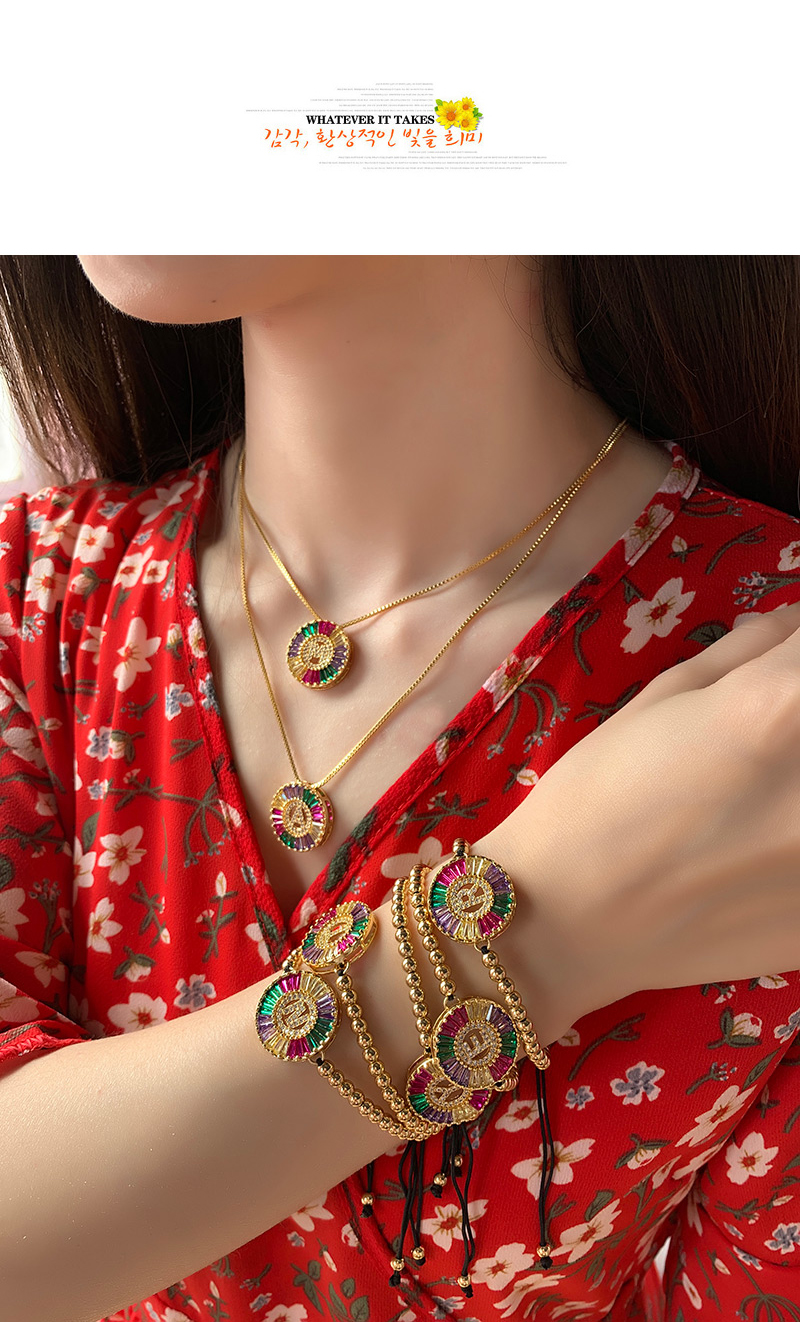 Fashion F Multi-color Copper Inlaid Zircon Letter Necklace,Necklaces