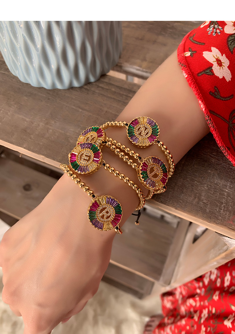 Fashion G Multi-color Copper Inlaid Zircon Letter Adjustable Bracelet,Bracelets