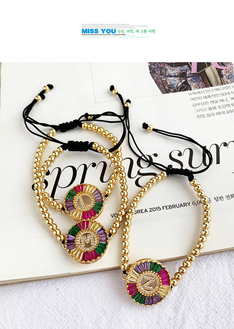 Fashion D Multi-color Copper Inlaid Zircon Letter Necklace,Necklaces