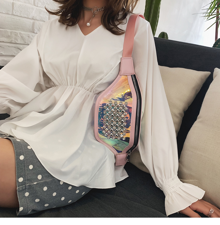 Fashion Black Pu Transparent Diamond-studded Laser Pocket,Shoulder bags