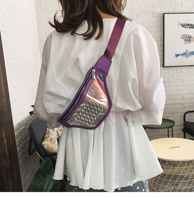 Fashion Purple Pu Transparent Diamond-studded Laser Pocket,Shoulder bags