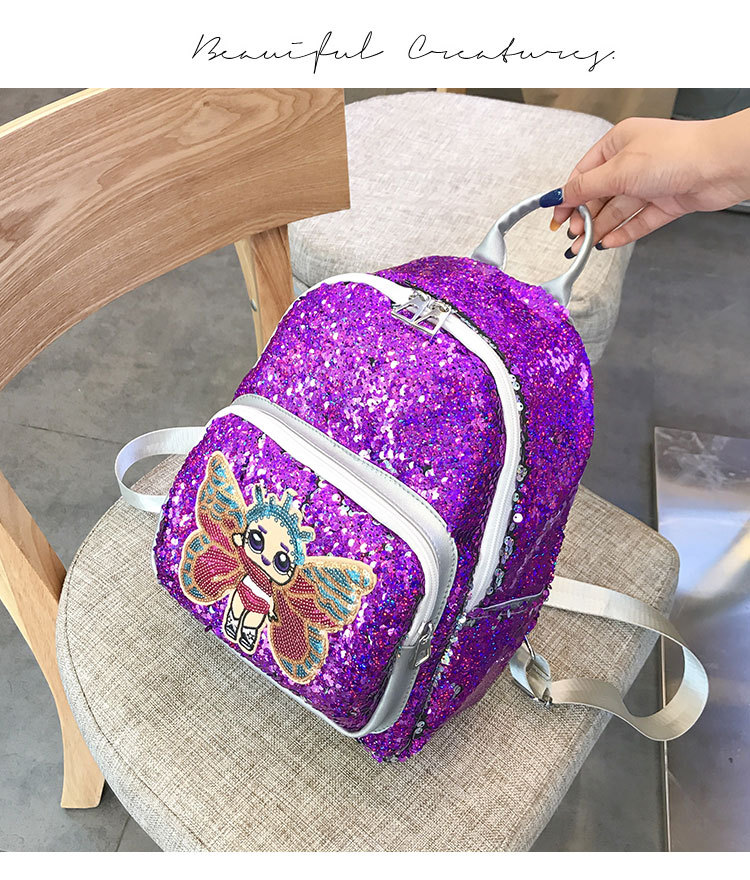 Fashion Light Purple Sequined Shoulder Bag,Backpack