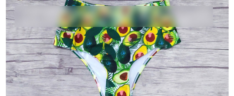 Fashion Green Flower High-waisted Shoulder Ruffled Printed Bikini,Bikini Sets