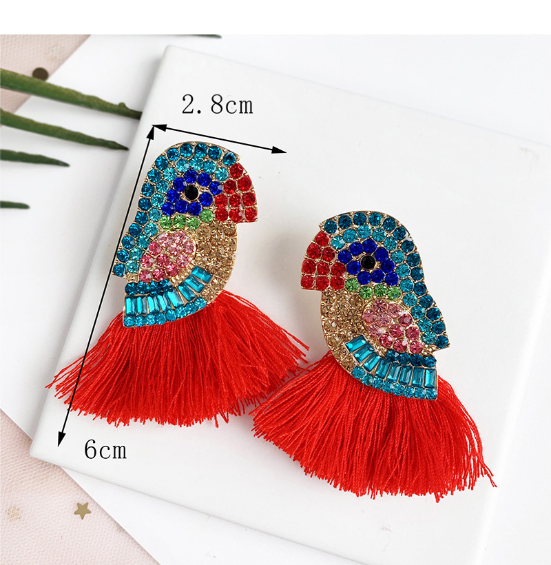 Fashion Khaki Alloy Diamond-studded Bird Tassel Earrings,Drop Earrings
