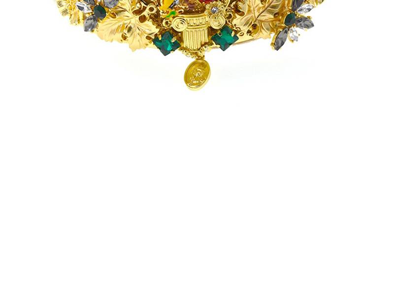 Fashion Gold Large Gemstone Three-dimensional Crown Headband,Head Band