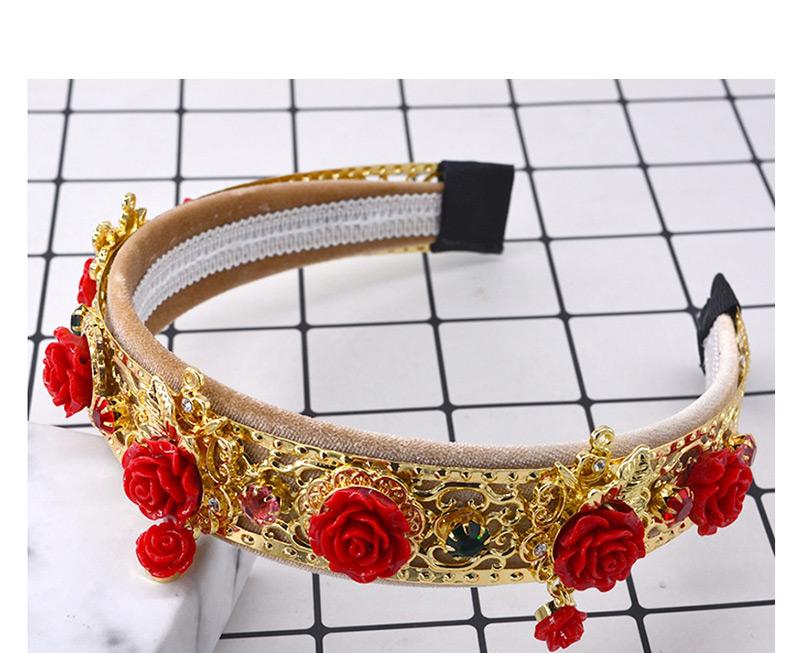Fashion Gold Carved Rose Flower With Drill Hoop,Head Band
