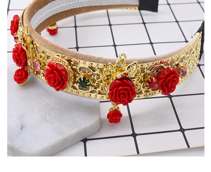 Fashion Gold Carved Rose Flower With Drill Hoop,Head Band