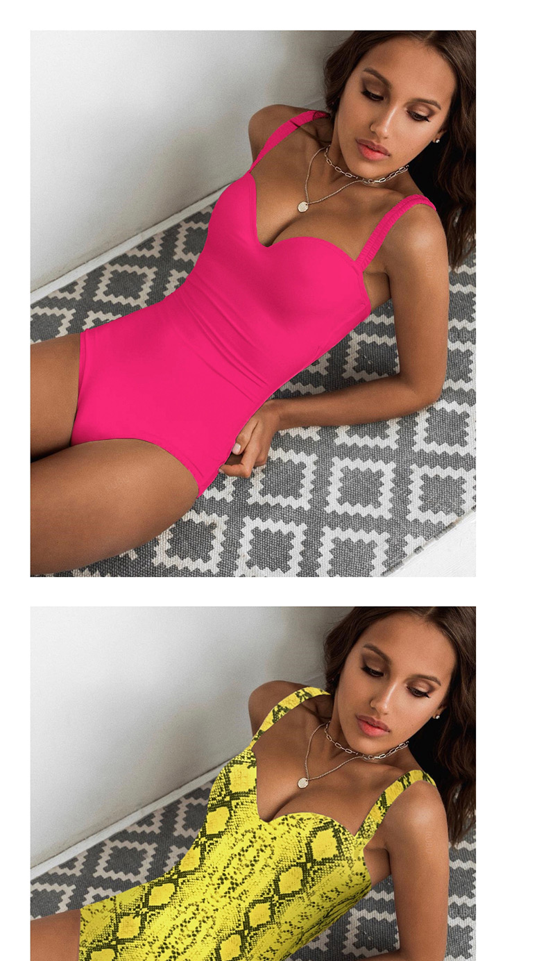 Fashion Fluorescent Rose Solid Color Hard Steel Plated One-piece Swimsuit,One Pieces
