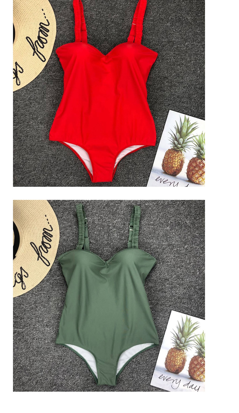Fashion Red Solid Color Hard Steel Plated One-piece Swimsuit,One Pieces