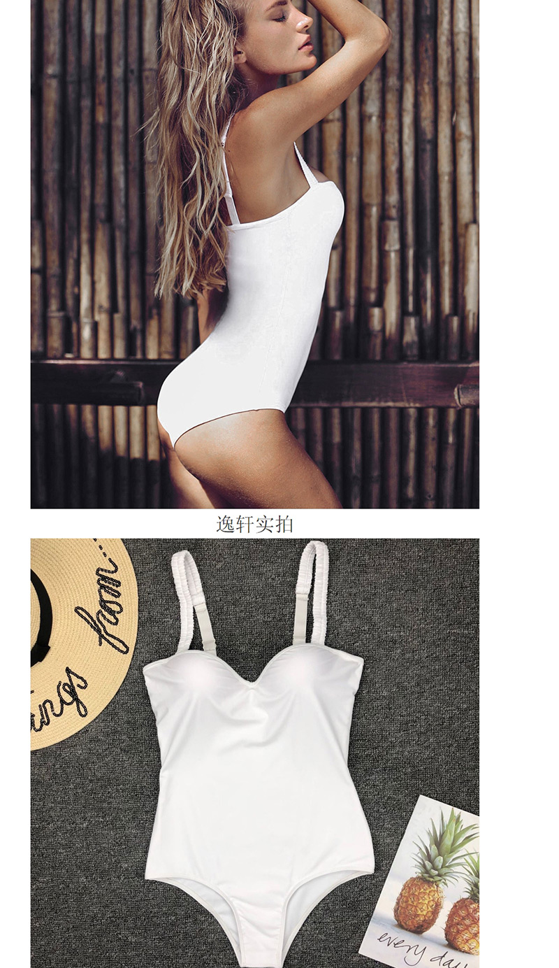 Fashion White Solid Color Hard Steel Plated One-piece Swimsuit,One Pieces
